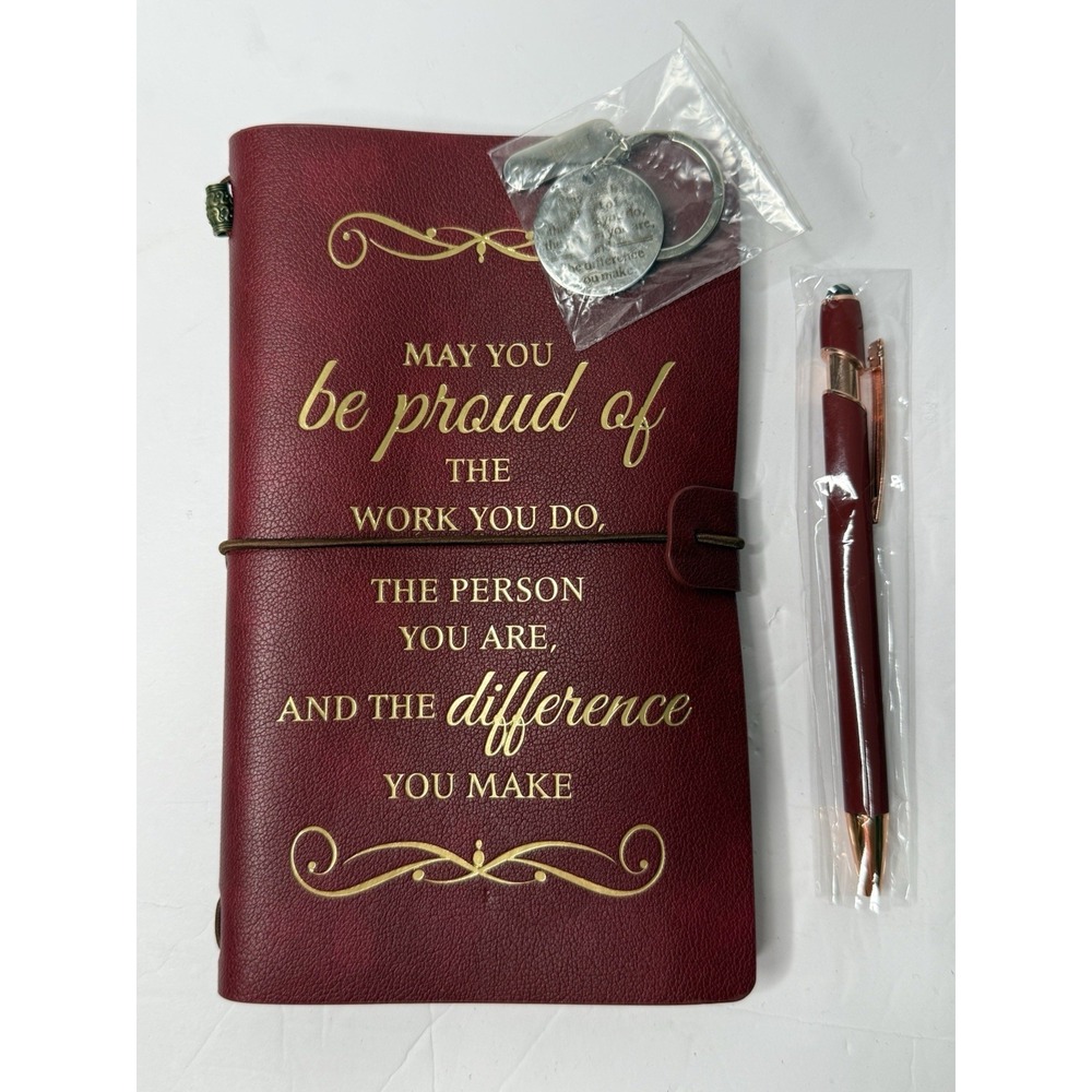 Inspirational Faux Leather Journal Notebook Maroon Pen Keys Work Career Boss New